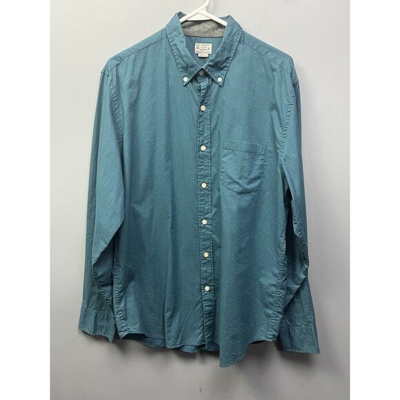 J Crew Shirt Mens Large Stretch Classic Button Up Blue‎ White Polka Dot - Picture 1 of 5